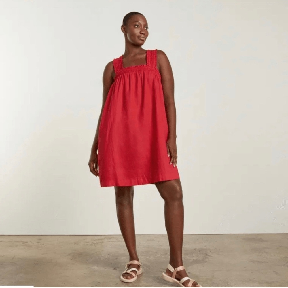 Everlane Red Smocked Linen Dress - Sz Large